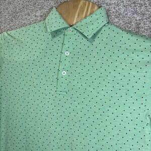 Tasc Performance Polo Shirt Mens Small Green Polka Dot Stretch Jersey Casual